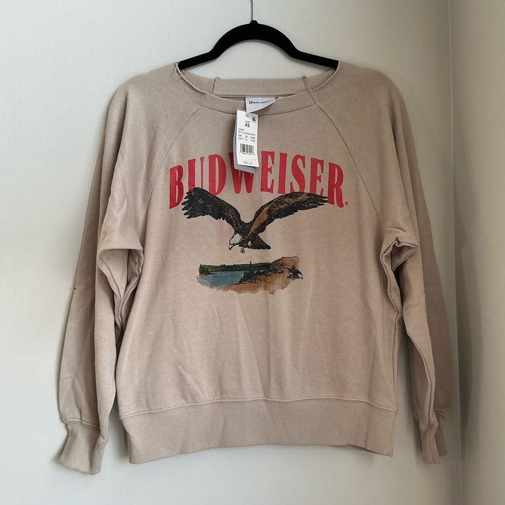 NWT Budweiser Tan Sweatshirt with Eagle Design Size XS